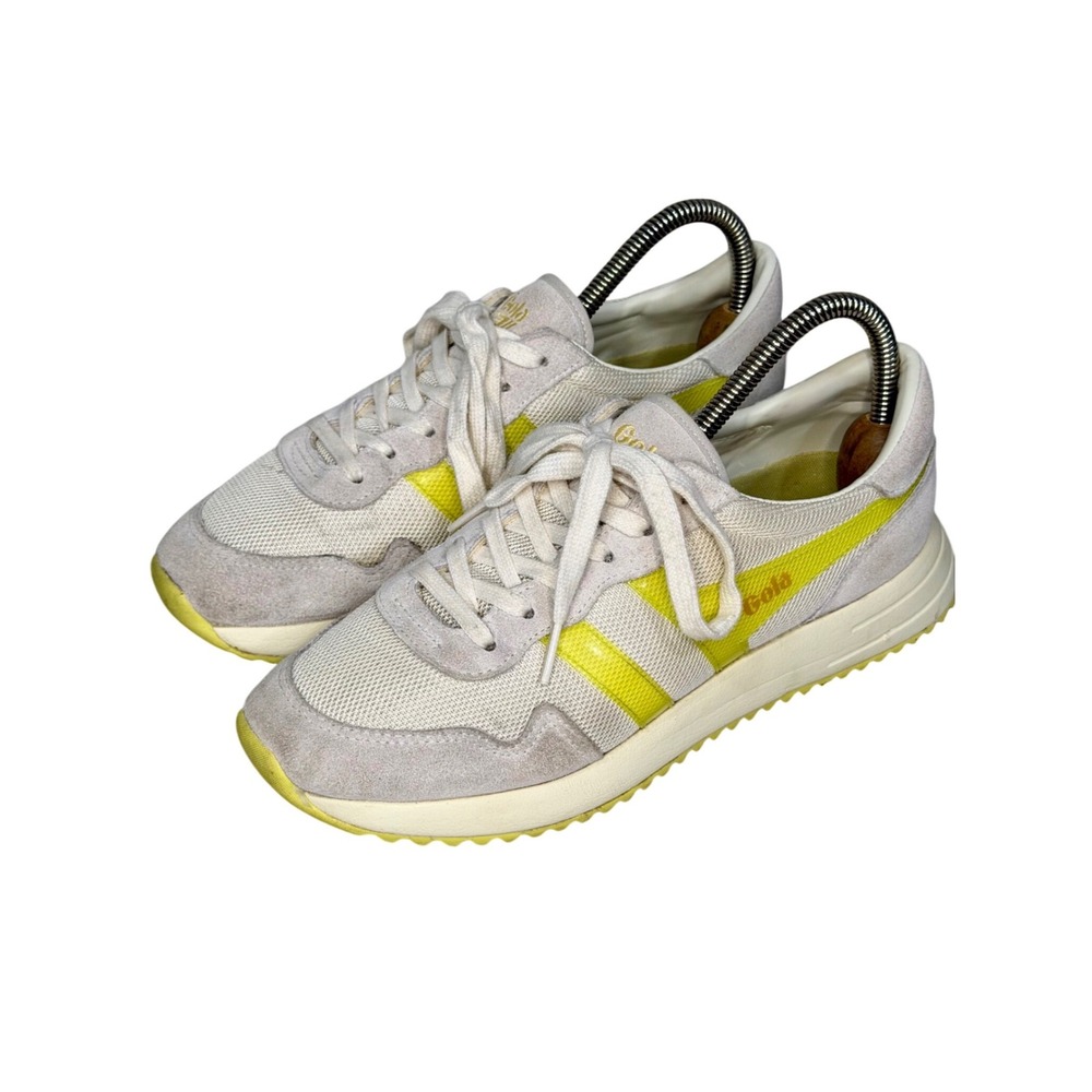 Gola Daytona Women Sneakers Off White Yellow Mesh Suede Low Top‎ Trainers 8/39